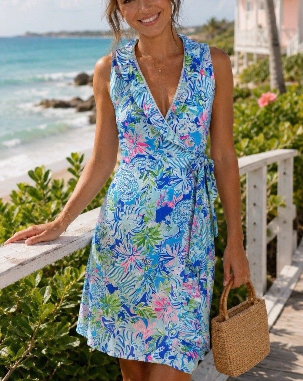 Lilly Pulitzer Romee Ruffle Wrap Dress XXS Coastal Lion Around Preppy Resort